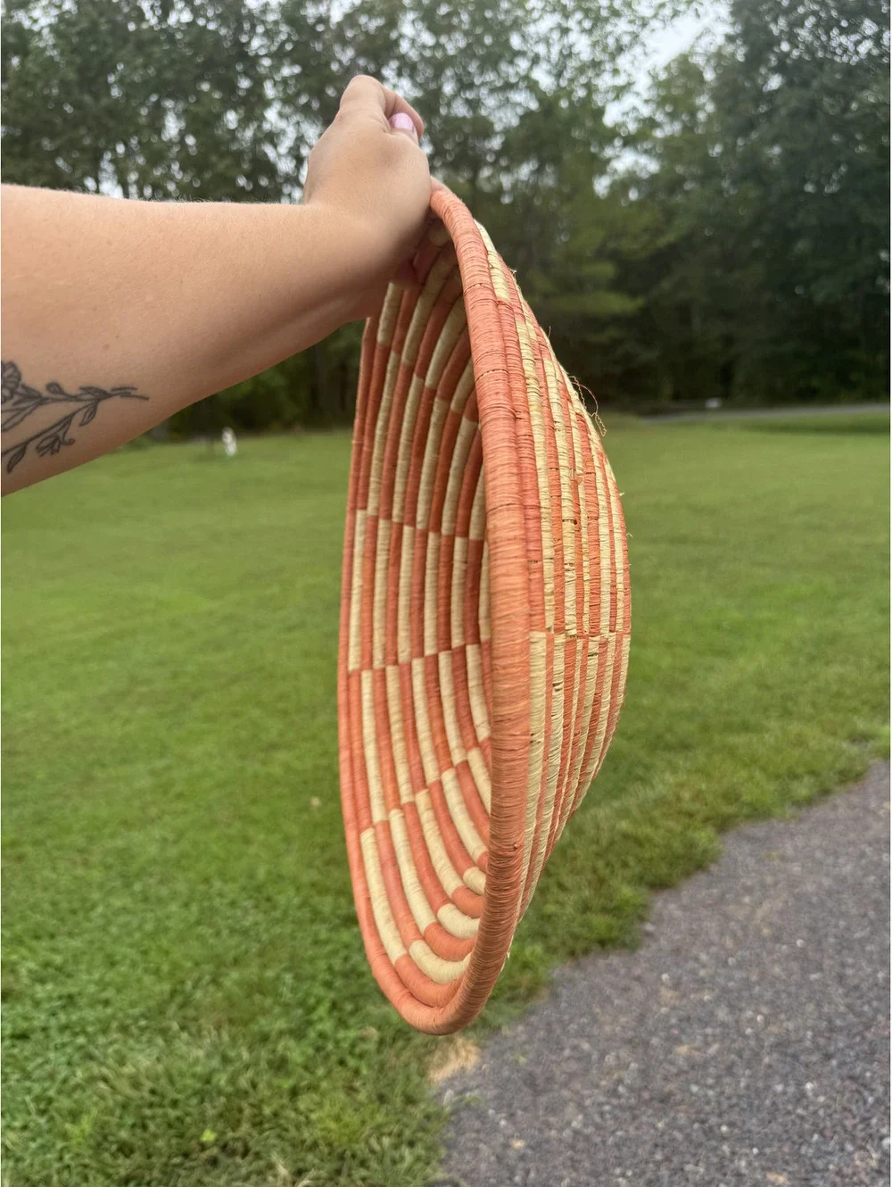 Handwoven Orange and Beige Decorative Woven Basket/Wall Hang Tray